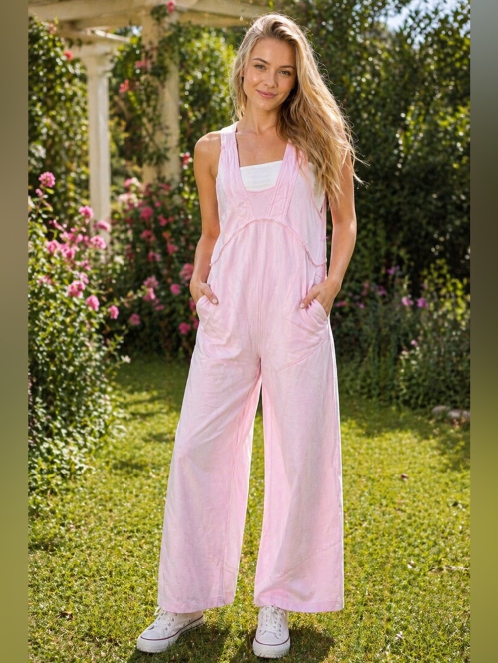Blue Velvet Pink Knit Overalls – Size XL. NWT